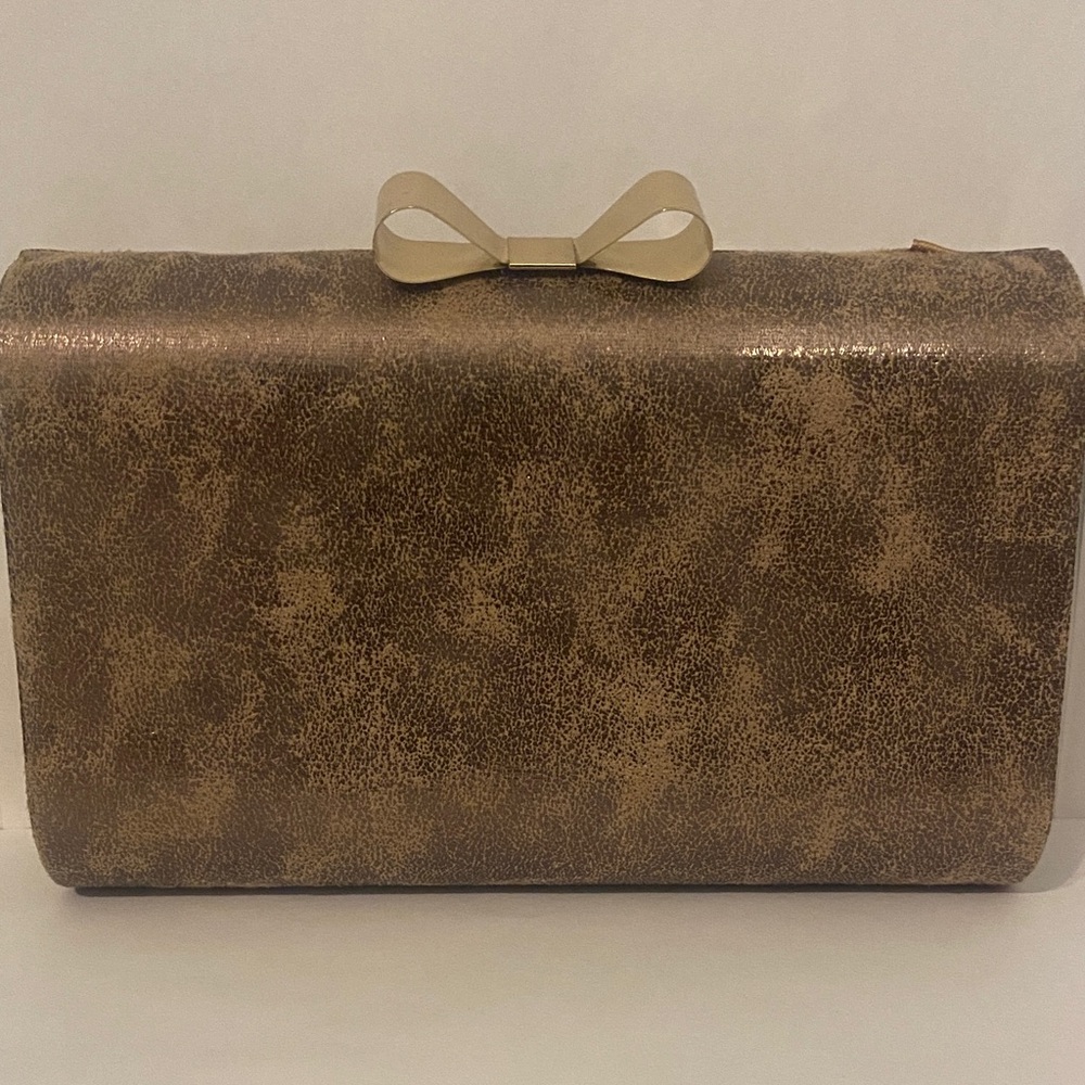 NWT Elegant Brown Clutch Purse with Bow Accent